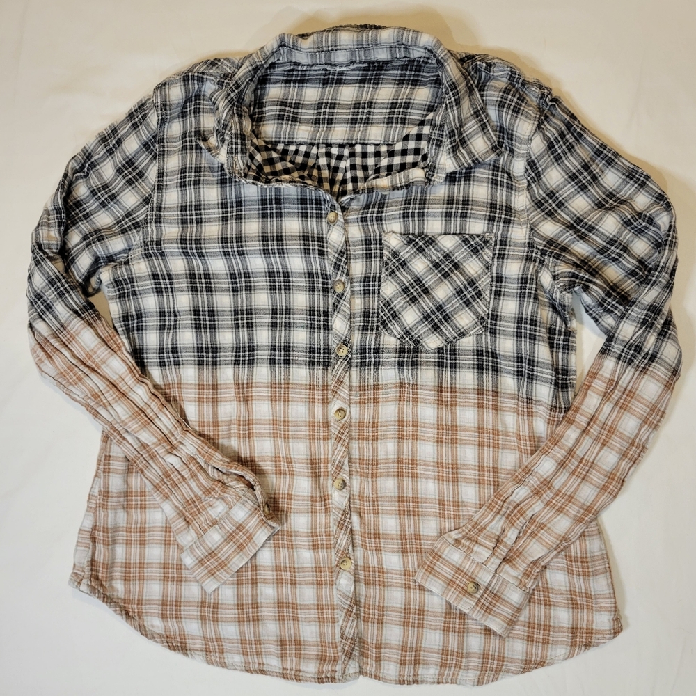 Maurices Womens Plaid Shirt - Black and Tan